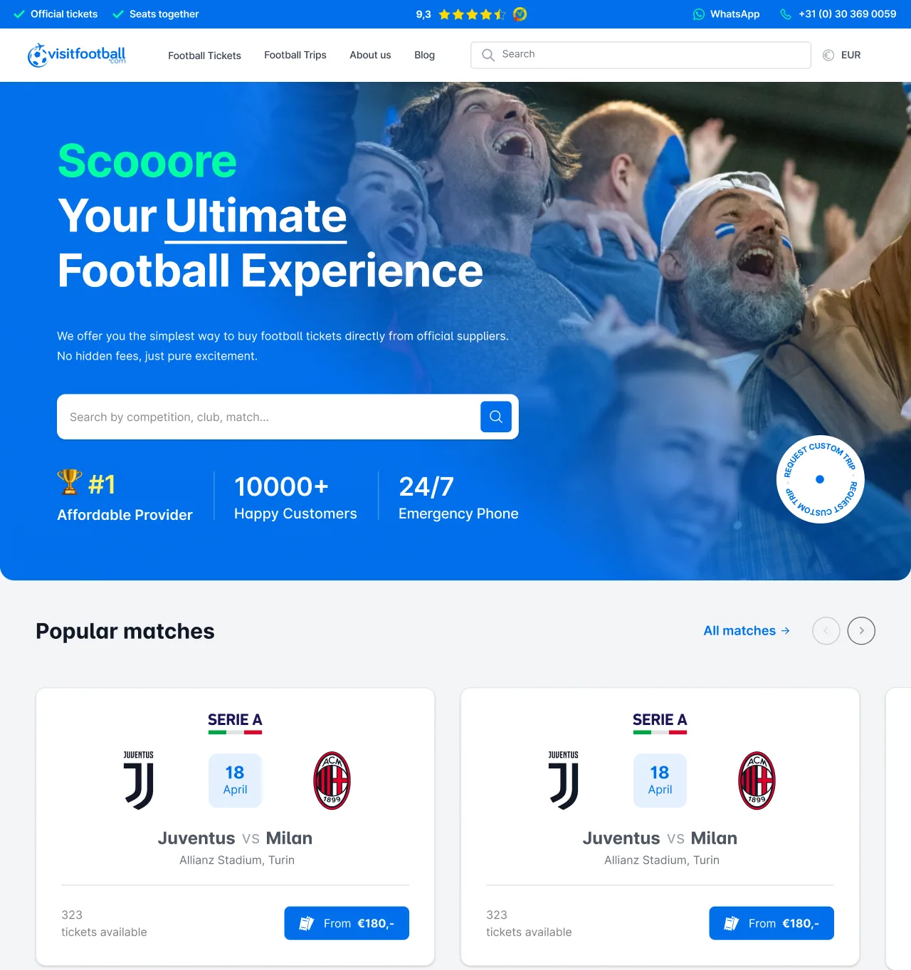 VisitFootball homepage direction A, discovery-led